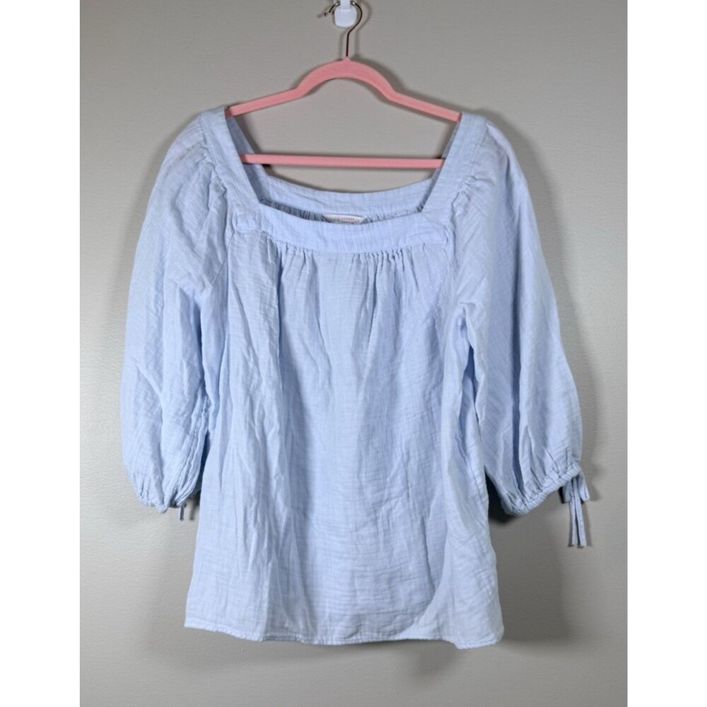 LC Lauren Conrad Womens Blue Cotton Gauze Peasant Square Neck Blouse - M
